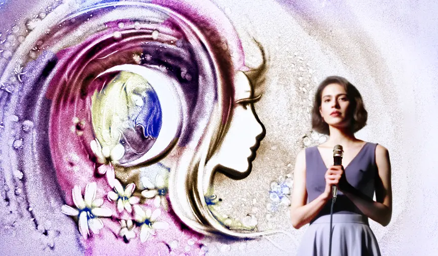 Live sand art performance at event, showcasing sand animation illustrations and poetic storytelling.