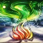 Sand animation performance "Colorful Fire in Kiruna" by artist Daria Tym, online booking artwork
