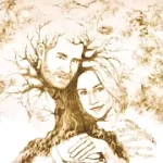 Sand animation video portrait of Meghan Markle and Prince Harry, capturing their iconic love story through the art of sand painting by artist Daria Tym.