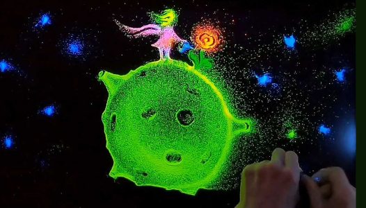 Live colored sand animation show "The Little Prince" for weddings and corporate events in Paris.
